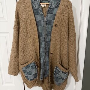 BiBi Tan and Blue denim/sweater Jacket